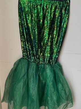 Green Sequin Mermaid Skirt with Sheer Ruffle Hem